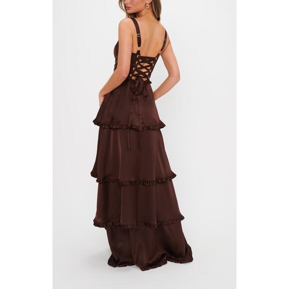 Show Me Your Mumu Lady Corset Dress in Chocolate Luxe Satin XL NWT - Picture 3 of 8